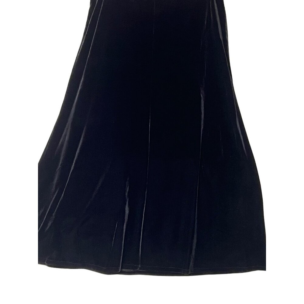 R & K Evening Black Velvet Skirt Size 14 Midi A Style Stretch Elastic Waist